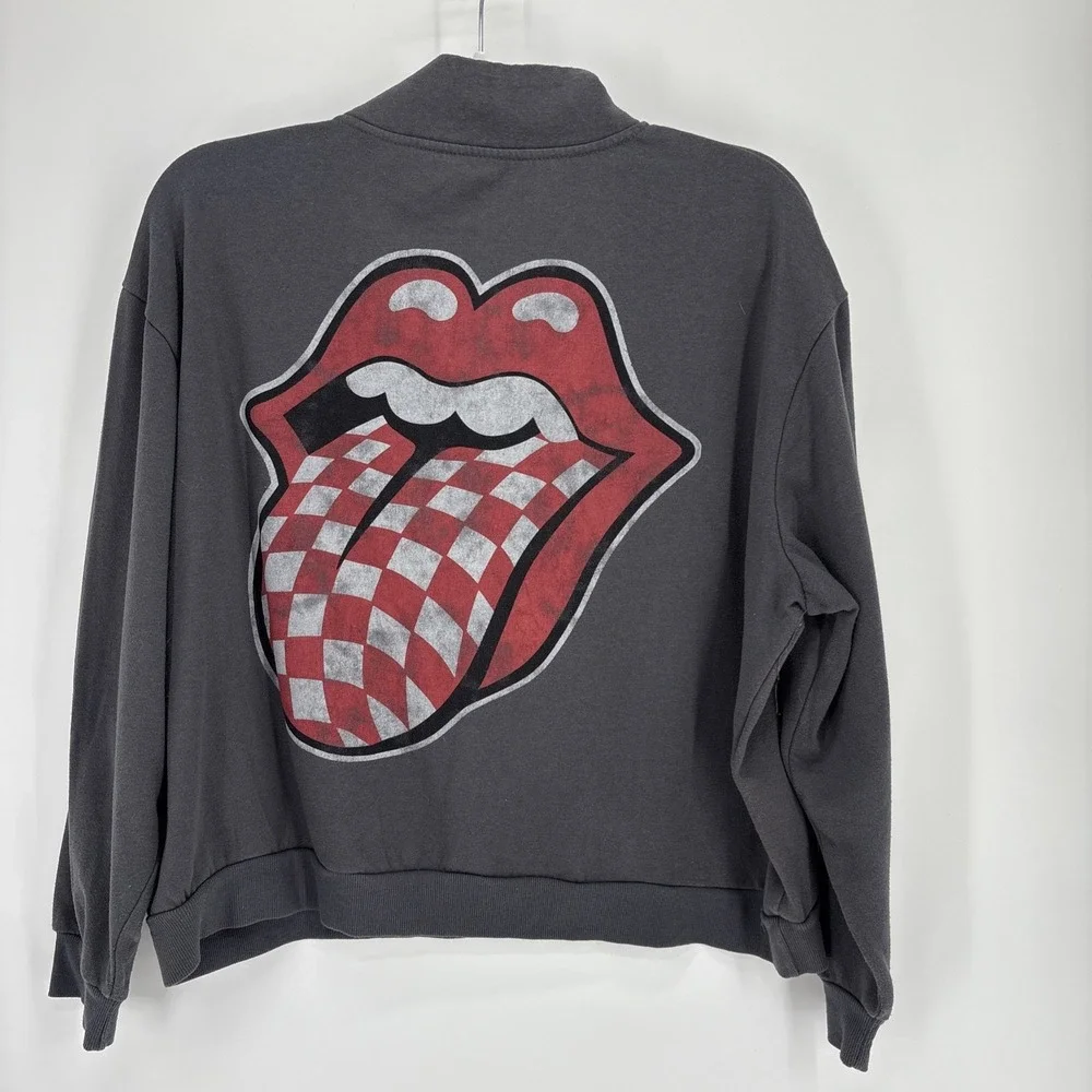 The Rolling Stones Sweatshirt Womens XL Gray Quarter Zip Pullover